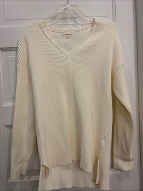 Thread & Supply Cream Ribbed V-Neck Sweater